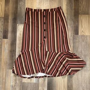 Cato Asymmetrical Skirt with Stripes - brown, pinks and tan